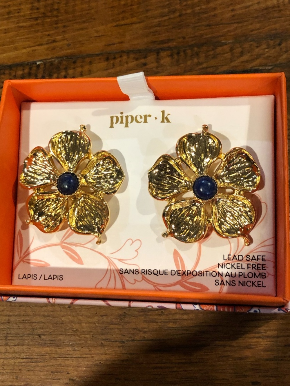 Piper k, gold flower earrings